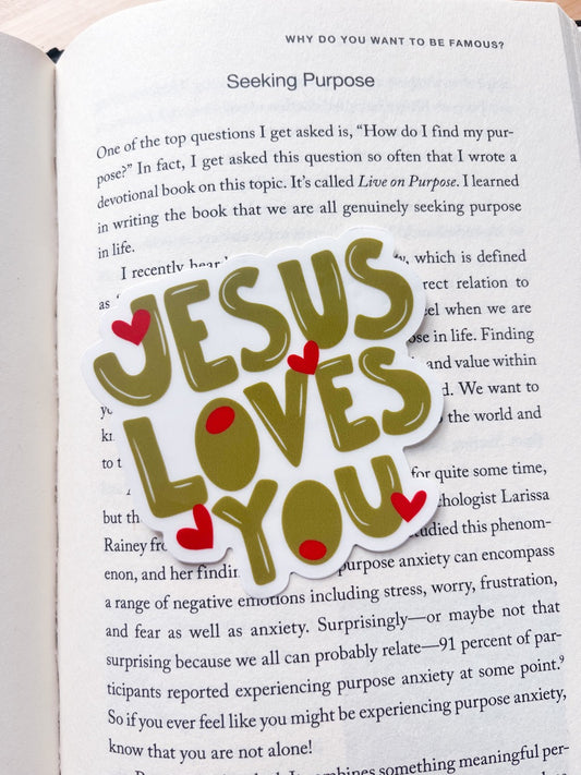 Clear Jesus Loves You Olive Sticker