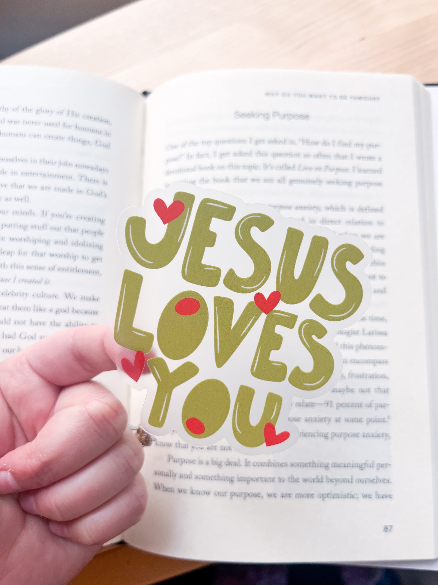 Clear Jesus Loves You Olive Sticker